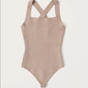 Abercrombie knit halter cross back bodysuit - size small, tan